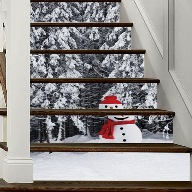 6 uds. Pegatinas navideñas 3D para escaleras, calcomanías elevadoras de escaleras de alces navideños, pegatinas impermeables para decoración familiar