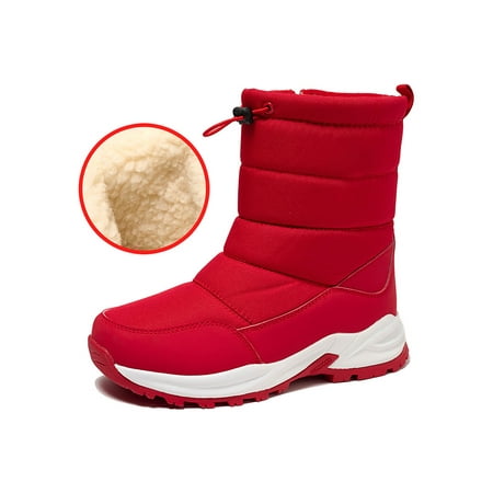 

Woobling Womens Mens Warm Shoes Side Zip Snow Boots Plush Lined Winter Boot Women Men Hiking Booties Casual Mid Calf Drawstring Red 7.5