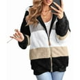 thumbnail image 2 of Womens Winter Fuzzy Fleece Jacket Hooded Color Block Patchwork Cardigan Coats Outerwear with Pockets Black M, 2 of 9