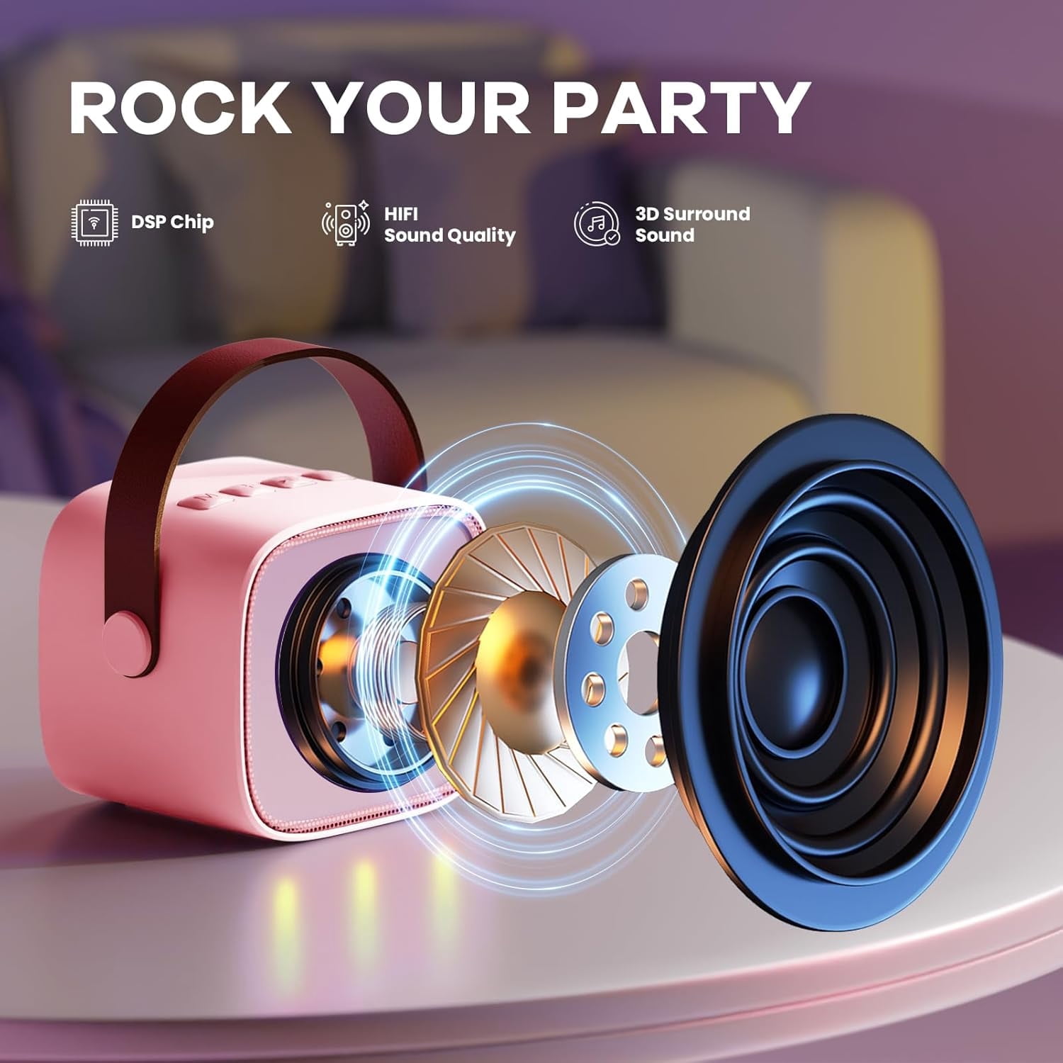Mini Karaoke Machine for Adults, Portable Bluetooth Speaker with 2 Wireless Microphones, Most Popular Toys Birthday Gifts for Girls 4, 5, 6, 7, 8, 9, 10, 11, 12+ Years Old Toddler Teens（Rose）