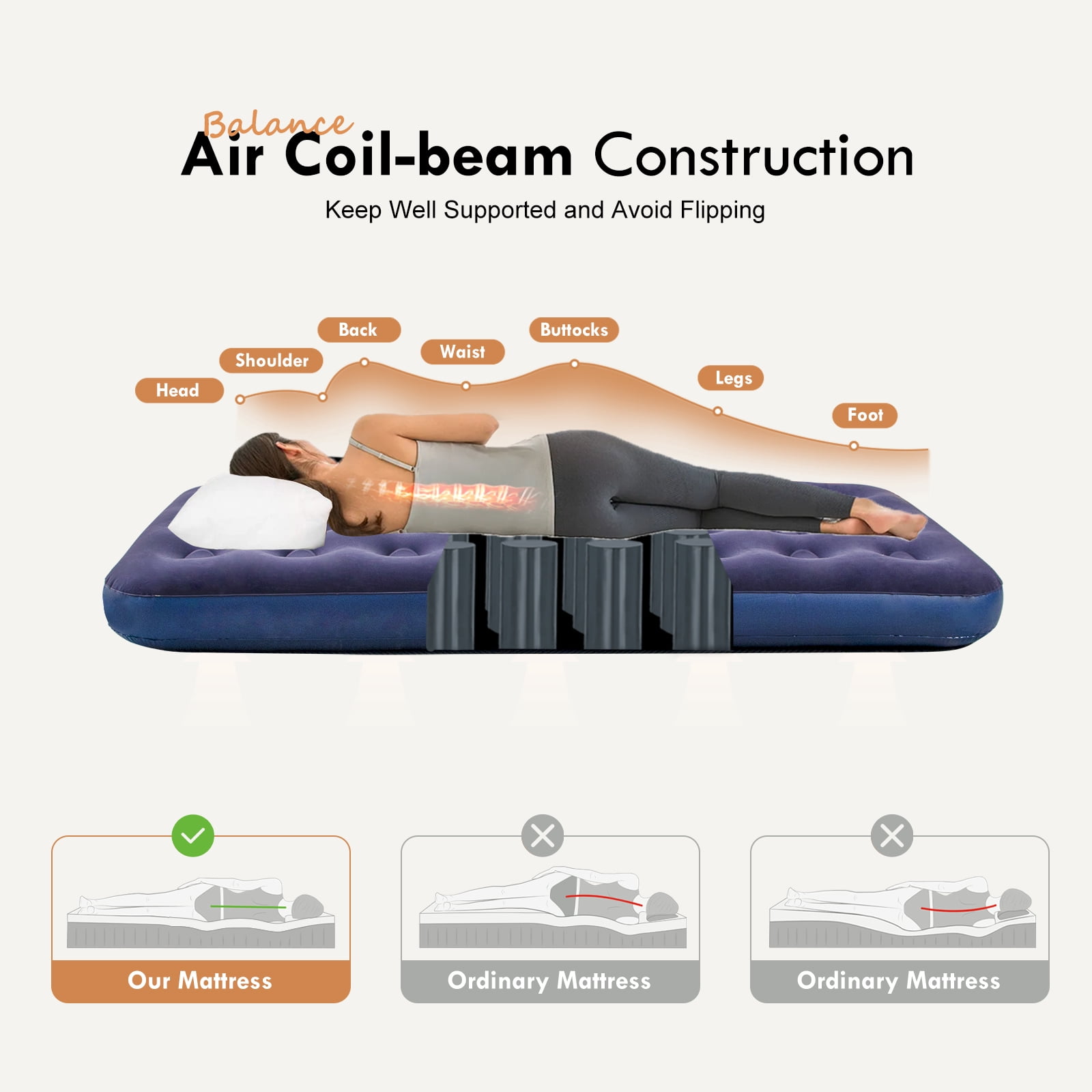 Honeydrill Twin Size Air Mattress Inflatable Bed, Blow Up Mattress Camping Sleeping Pad