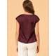 thumbnail image 5 of Blusa sedosa para mujer, cuello redondo, plisado, informal, elegante, superior borgoña S, 5 of 6