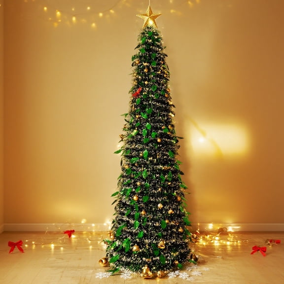 Christmas Retractable Green Leaf Christmas Tree, 1.5m Foldable Spiral Tree Ornament Christmas Tree Ornaments Christmas Decorations Christmas Tree Decorations For Home Indoor Xmas Decor(White)