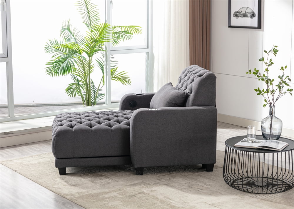 Grey tufted chaise hotsell