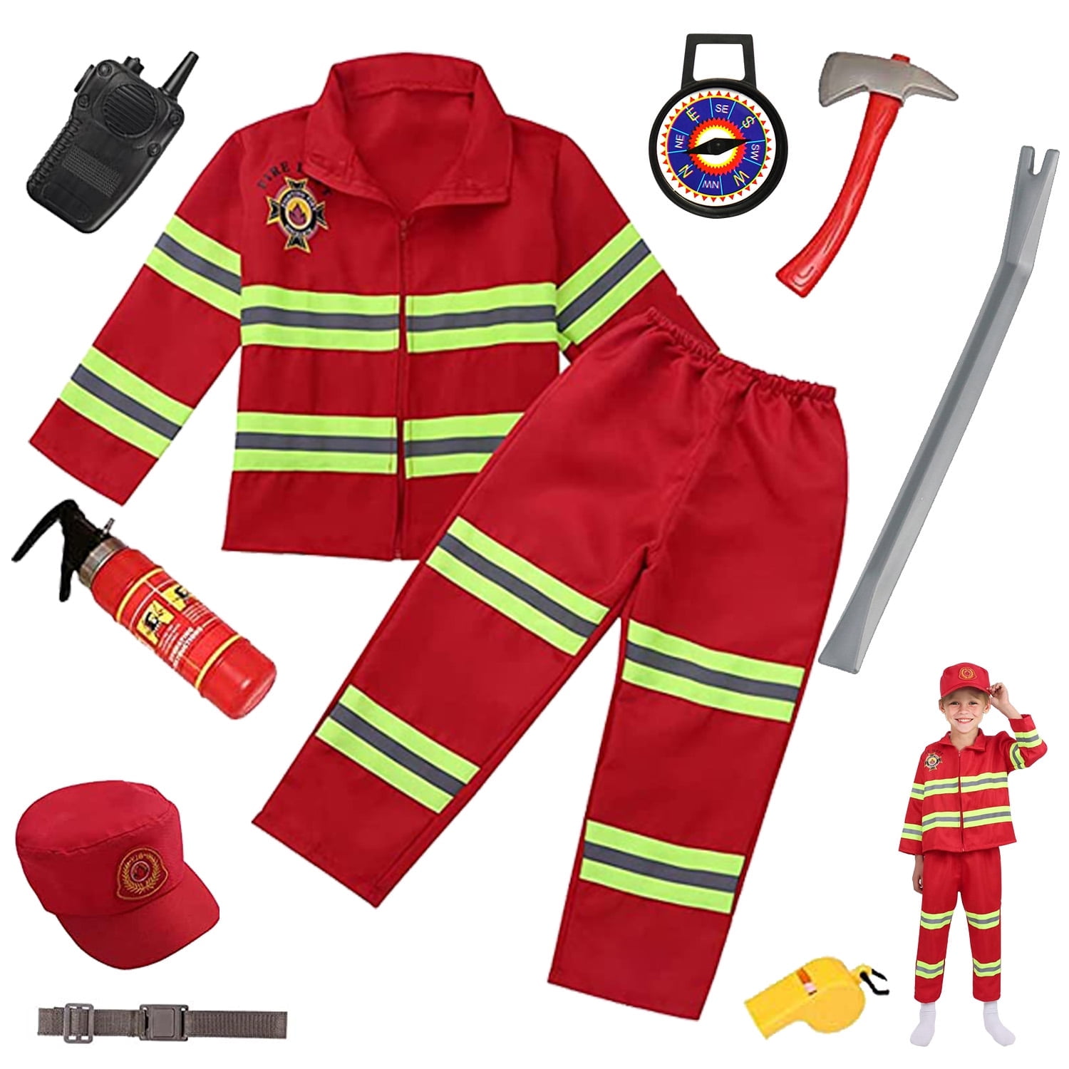 NimJoy 9Pcs Red Fireman Costume for Boys 3-6 Years Kids Birthday Christmas  Present - Role Play Firefighter Dress-up Set - Walmart.com