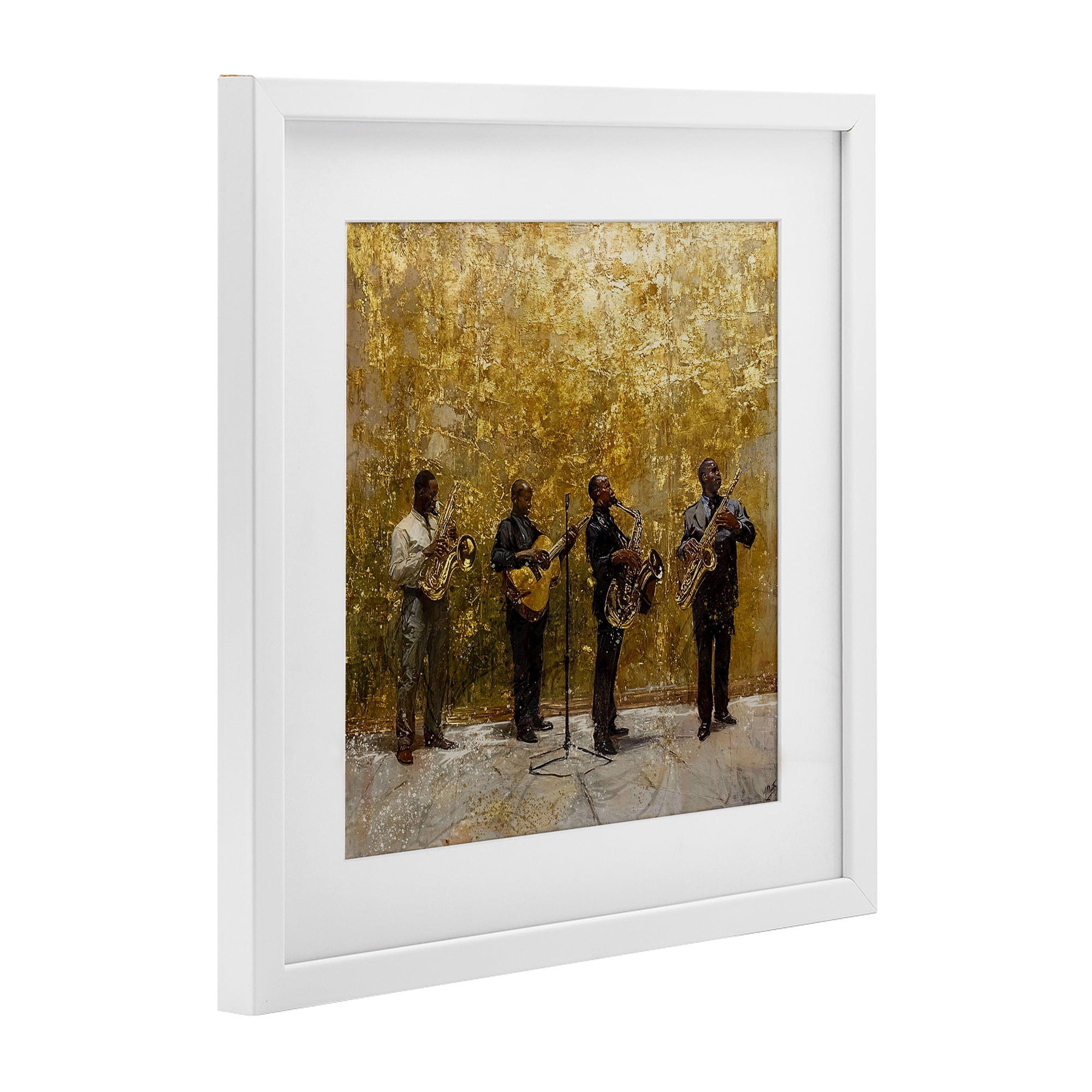 Golden Era Jazz Musicians White Framed Print Under Glass, design by Marta Wiley