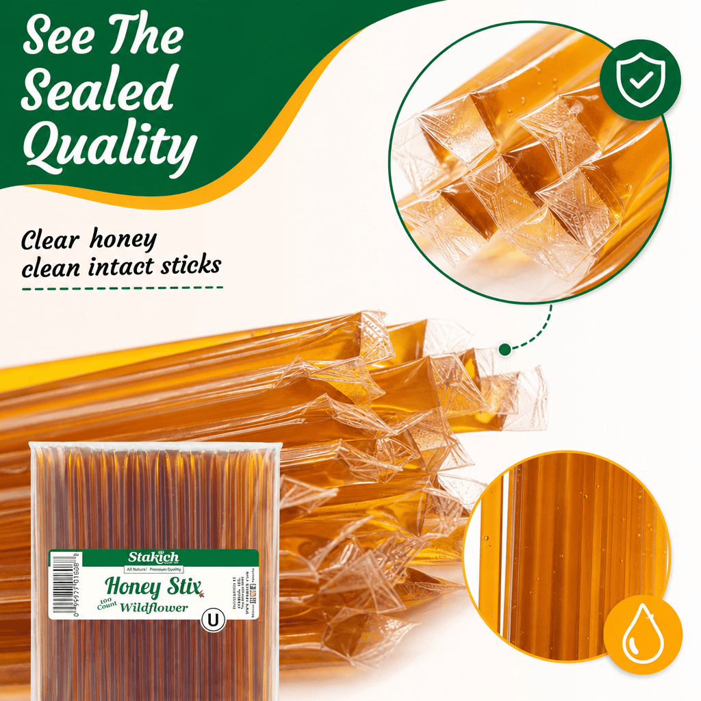 Stakich Wildflower Grade A Honey Stix - 5 Packs of 100
