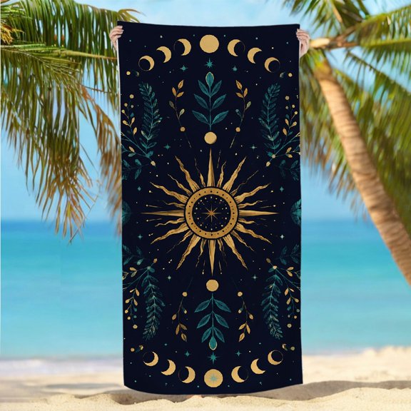 RKSupls 30x60inch Beach Towel Sun Moon Botanical Quickly Absorb Moisture - Ultra-Soft Microfiber Machine Washable, Ideal for Bathroom beach yoga