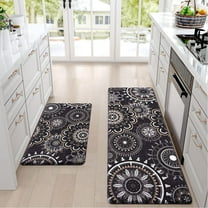 Brown Boho Anti Fatigue Kitchen Rug Sets 2 Piece, Farmhouse PVC Kitchen Mats for Floor, Waterproof Kitchen Rugs and Mats Non Skid Washable, Kitchen Carpet Rug Runner Sink 18''''x48'''' 18''''x30''''