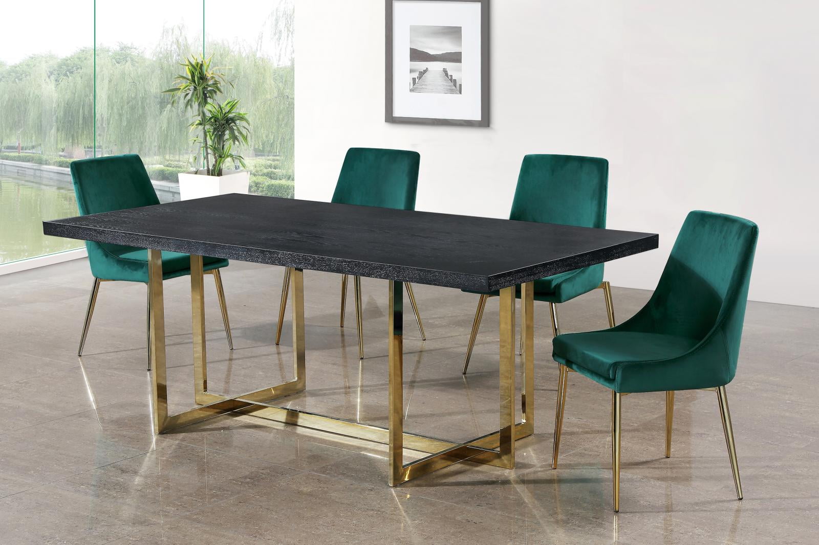 Elle Dining Table Karina Green Velvet Chair Set 7pcs Modern Meridian Furniture - Dining Table And 6 Chairs Designer Elle Dining Table Karina Green Velvet Chair Set 7pcs Modern Meridian Furniture - Dining Table And 6 Chairs Designer
