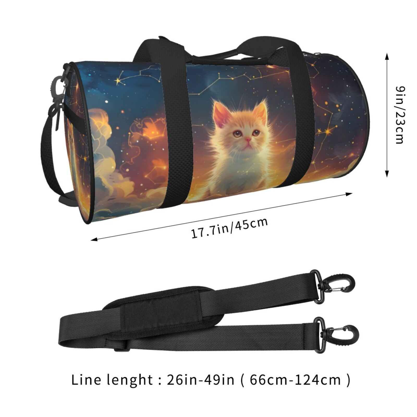 Defioc Starry Sky Constellation Cat for Travel Duffle Bag,Weekender Bag Carry On Tote Bags Hospital Bag Large Capacity Sport Gym Bag for Men Women Fit for Trave, Gym,Weekend
