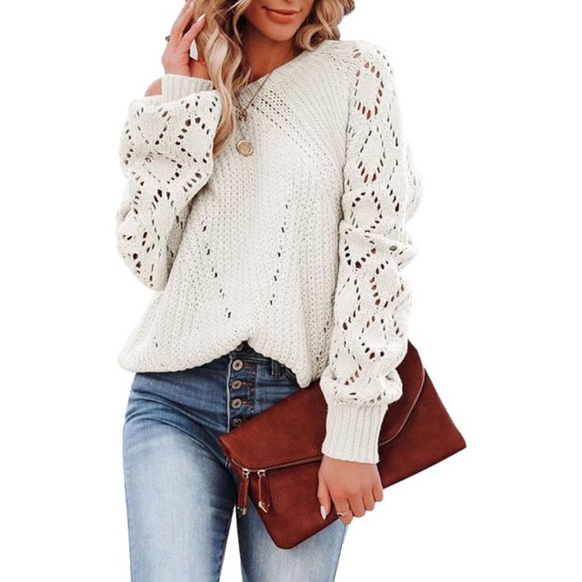 Jersey de punto para mujer, elegante jersey de cuello redondo, manga larga, suéter de punto grueso
