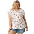 thumbnail image 4 of Unique Bargains Juniors' Plus Size Short Sleeve Floral Tiered Button Peplum Blouse 3X White, 4 of 7
