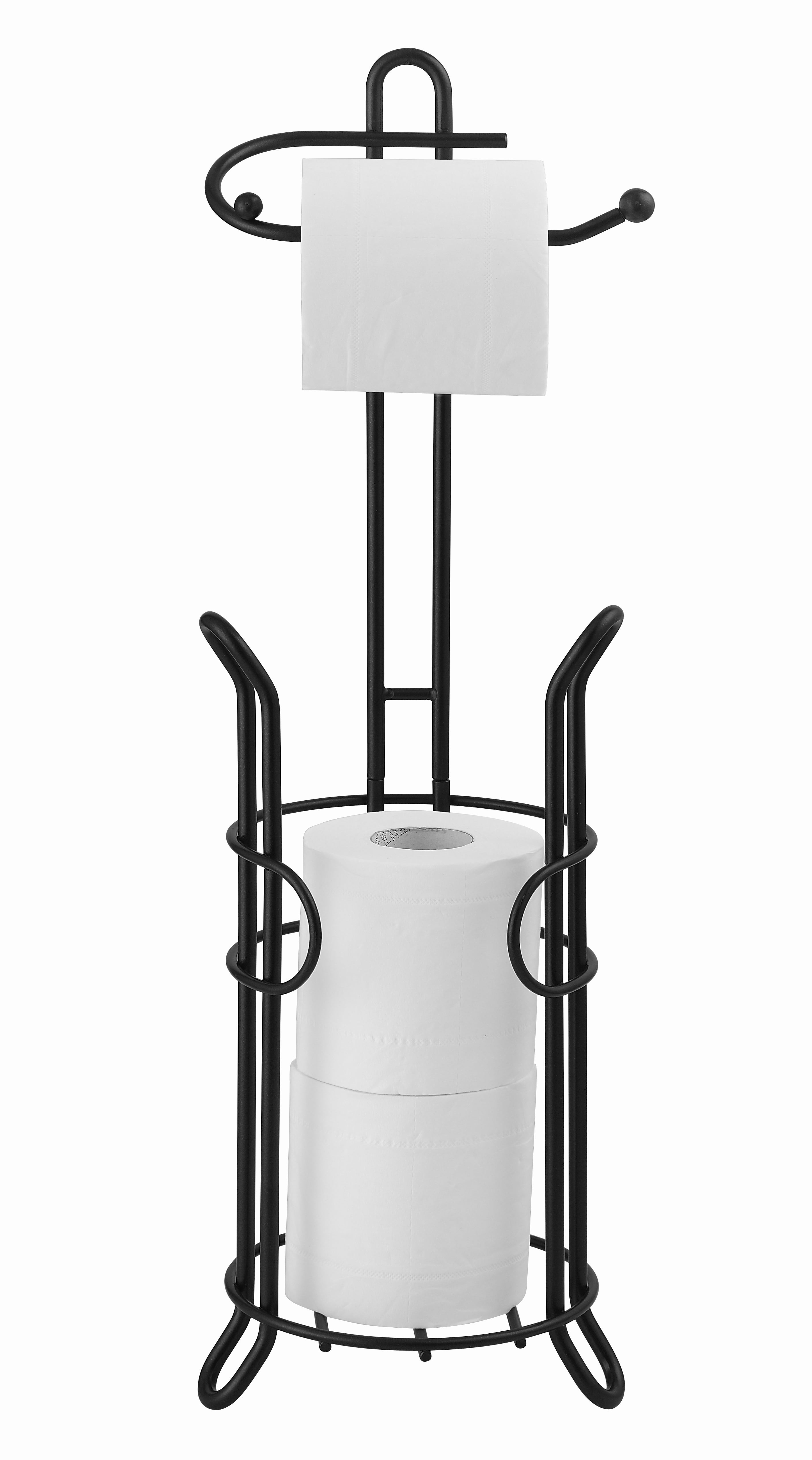SunnyPoint Freestanding Toilet Paper Holder Stand with Storage – Holds 3 Spare Rolls, Sturdy Steel Construction, Black Finish, for Bathroom & Restroom