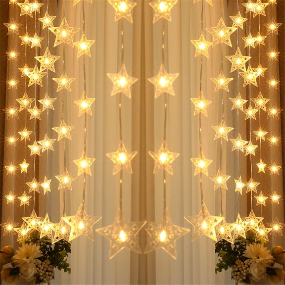 PRETXORVE Five-Pointed Star Curtain Lights, Usb Led Five-Pointed Star String Lights, Eight Function Mode Remote Control, Bedroom Party indoor Wedding Christmas Decoration