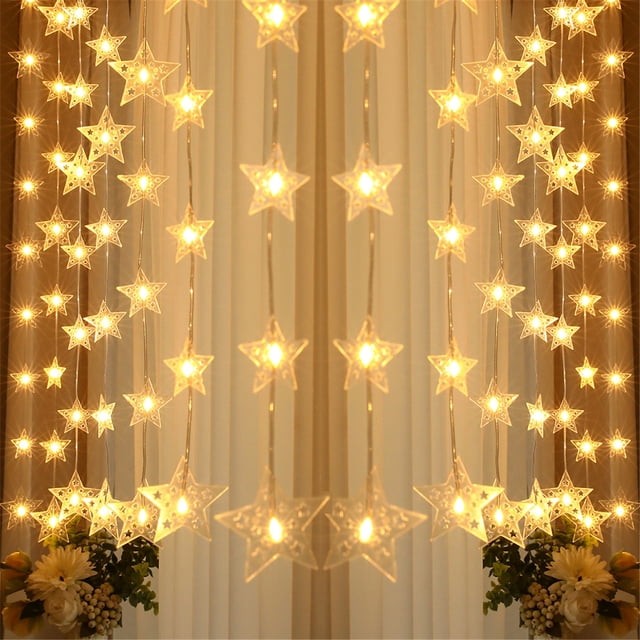 Cortina de luces con pentagrama | Guirnalda de luces LED USB con control remoto | 8 modos de iluminación para decoración de interiores, fiestas, bodas y Navidad