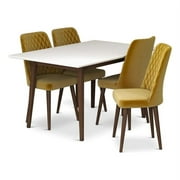 Adir Modern Solid Wood Table and Gold Velvet Chair Dining Room Furniture Set