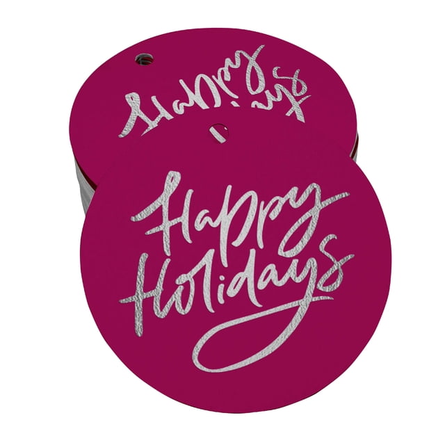 Inkdotpot 50 Pack Real Silver Foil Paper Tags Happy Holiday Favor Hang Tags