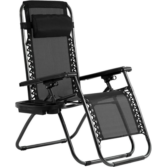 BestMassage Chaise Longue à Gravité Zéro Inclinable Réglable avec Porte-Gobelet, Chaise de Patio Confortable pour Intérieur/extérieur, Textile