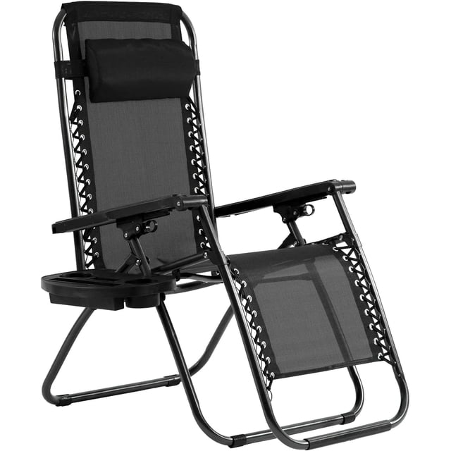 BestMassage Chaise Longue Zéro Gravité Inclinable Réglable avec Porte-Gobelet, Chaise de Patio Confortable pour Intérieur/extérieur, Textile