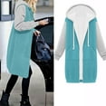 thumbnail image 2 of Usmixi 2023 Sweatshirt Coat for Women Womens Long Coat Open Full Zipper Drawstring Hooded Sweater Outwear with Pocket Fashion Color Block Fleece Overcoat Winter Sweatshirt Coat, 2 of 5
