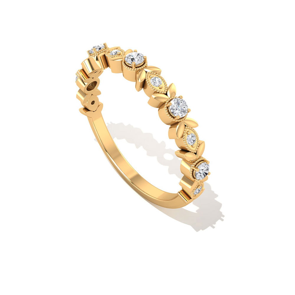 Genuine 1/10 ctw Diamond Stackable Beaded Design Ring 14K Yellow White Rose Gold
