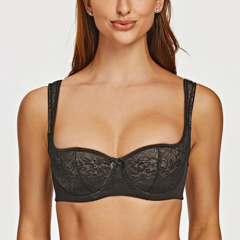 Womens Sexy 1/4 Cup Lace Bra Balconette Halter Push Up Underwired