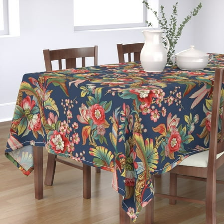 

Cotton Sateen Tablecloth 70 x 90 - Edwardian Parrot Maximalist Rococo Victorian Floral Print Custom Table Linens by Spoonflower