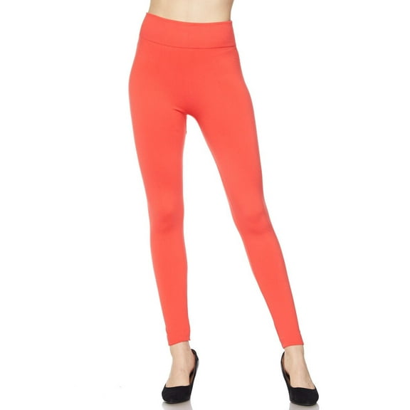 Fleece Lined Leggings - Plus Size - 1XL 2XL 3XL Coral One Size Plus