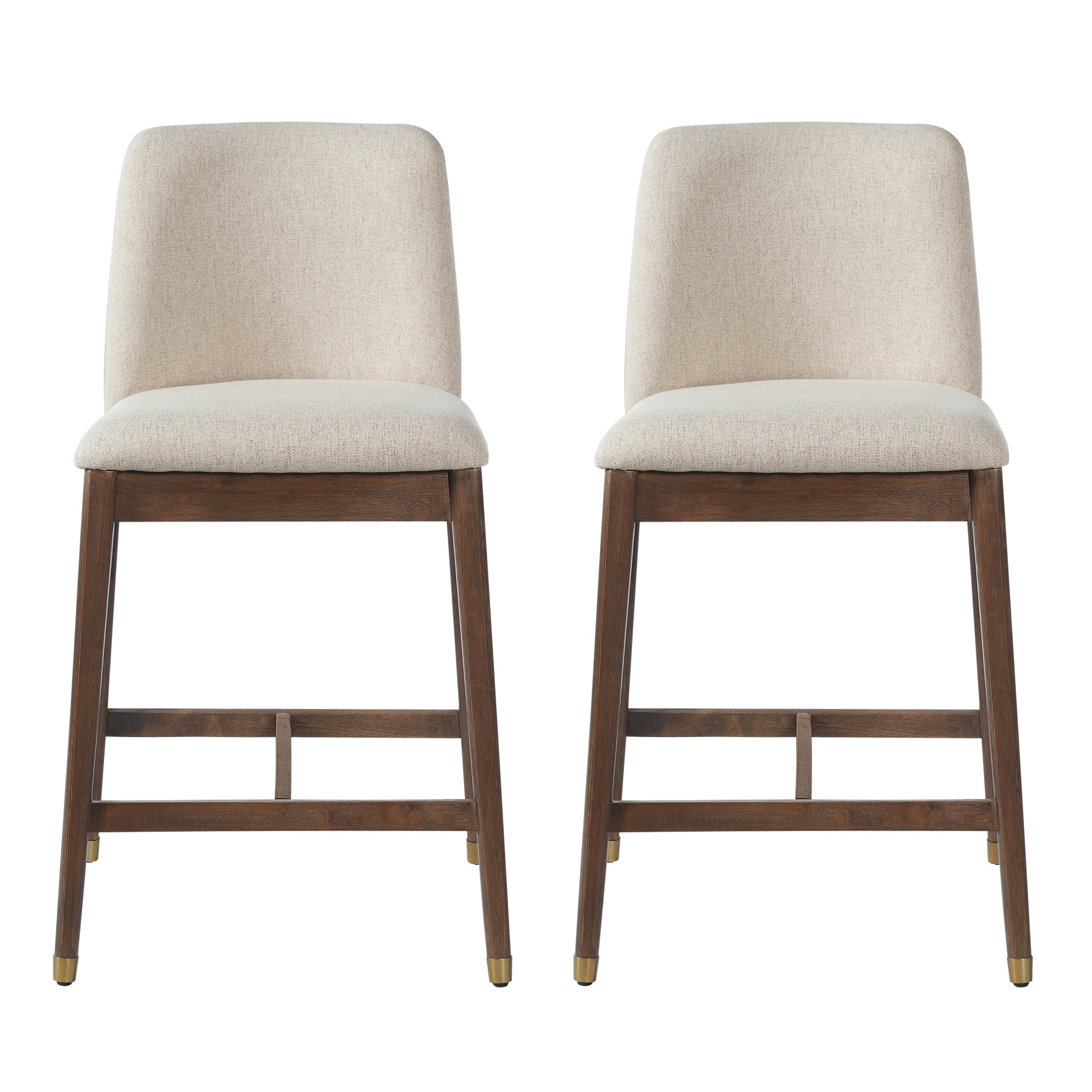 Christopher Knight Home 38"H Beige Upholstered Counter Stools Set of 2, Walnut Finish Rubberwood Frame
