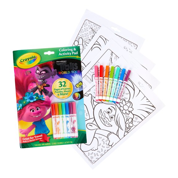 Crayola Trolls World Tour Color & Activity, Trolls 2, 32 Coloring Pages and 7 Mini Markers, Gift for Kids, Ages 3, 4, 5, 6, 7, Multicolor