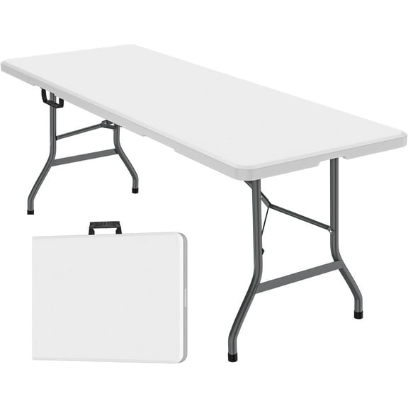 6ft Plastic Folding Table, Outdoor Indoor Portable for Camping, Party, Picnic w/Handle, Lock - White
