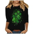 thumbnail image 2 of Viikei Fall Tops for Women,Women's Printed Casual Round Neck Pullover Three-quarters Sleeve T-shirt Green L, 2 of 5