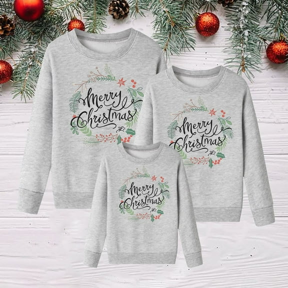 Christmas Sweatshirts for Family Family Matching Outfits Round Neck Tops Pullover Long Sleeve Christmas Printed Family Christmas Sweaters Matching Loungewear Sleepwear for Kids