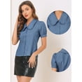 thumbnail image 2 of INSPIRE CHIC Blusa De Cambray De Manga Corta Con Cuello Peter Pan Para Mujer Azul S, 2 of 5