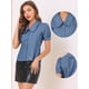 thumbnail image 2 of INSPIRE CHIC Blusa De Cambray De Manga Corta Con Cuello Peter Pan Para Mujer Azul S, 2 of 5
