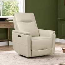 Spruce & Spring Genuine Leather Dual Motor Swivel Glider Recliner Chair, Light Grey