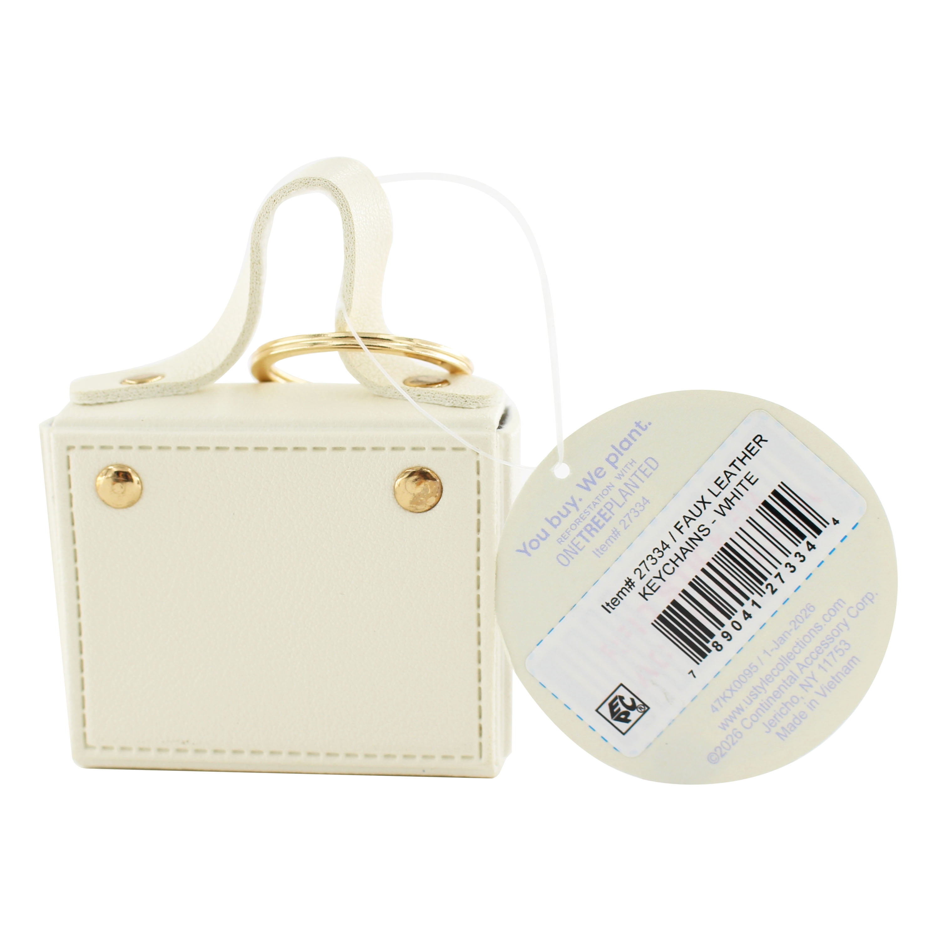 U Style Mini Purse Keychain, Faux Leather, Ivory, 2.5" x 1" x 2"