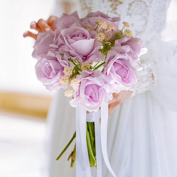 HCBY Artificial Rose Hydrangea Flowers Bouquet Faux Silk Rose Flowers Bouquet for Bride Bridesmaid Centerpieces Floral Arrangement Home Decoration (Purple 9.8"x5.6")