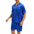 thumbnail image 4 of INSPIRE CHIC Mens Satin Pajama Sets Short Sleeves Summer 2 Piece Loungewear Sleepwears Nightwear L Blue, 4 of 6