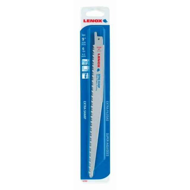 Hoja de sierra recíproca Lenox bimetálica de 9 pulgadas y 6 TPI, paquete de 5