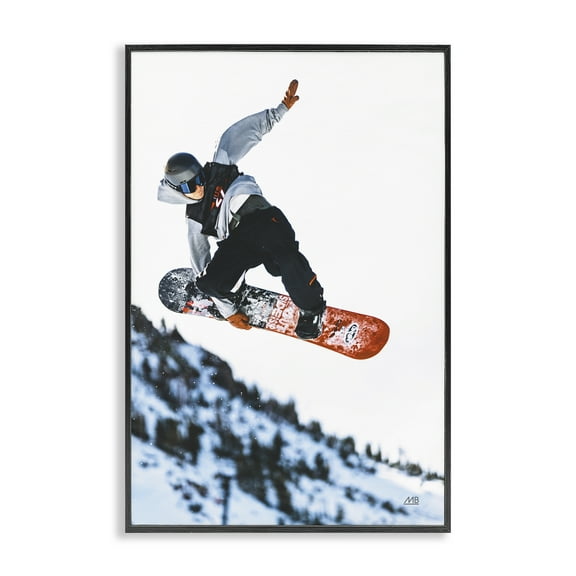 Stupell Industries Winter Snowboard Jumps Sports Photography Black Framed Art Print Wall Art, 12 x 18