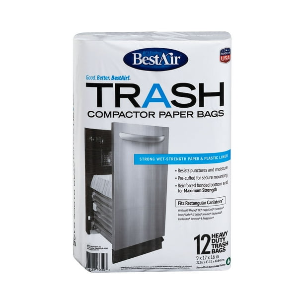 BestAir Heavy Duty Paper Trash Compactor Bags, PreCuffed, 12 Bags