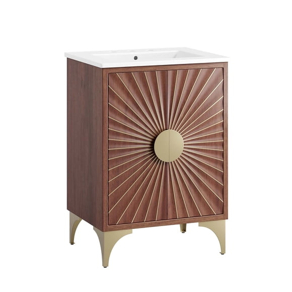 Pemberly Row 24" Solid Mango Wood Bathroom Vanity in White/Walnut