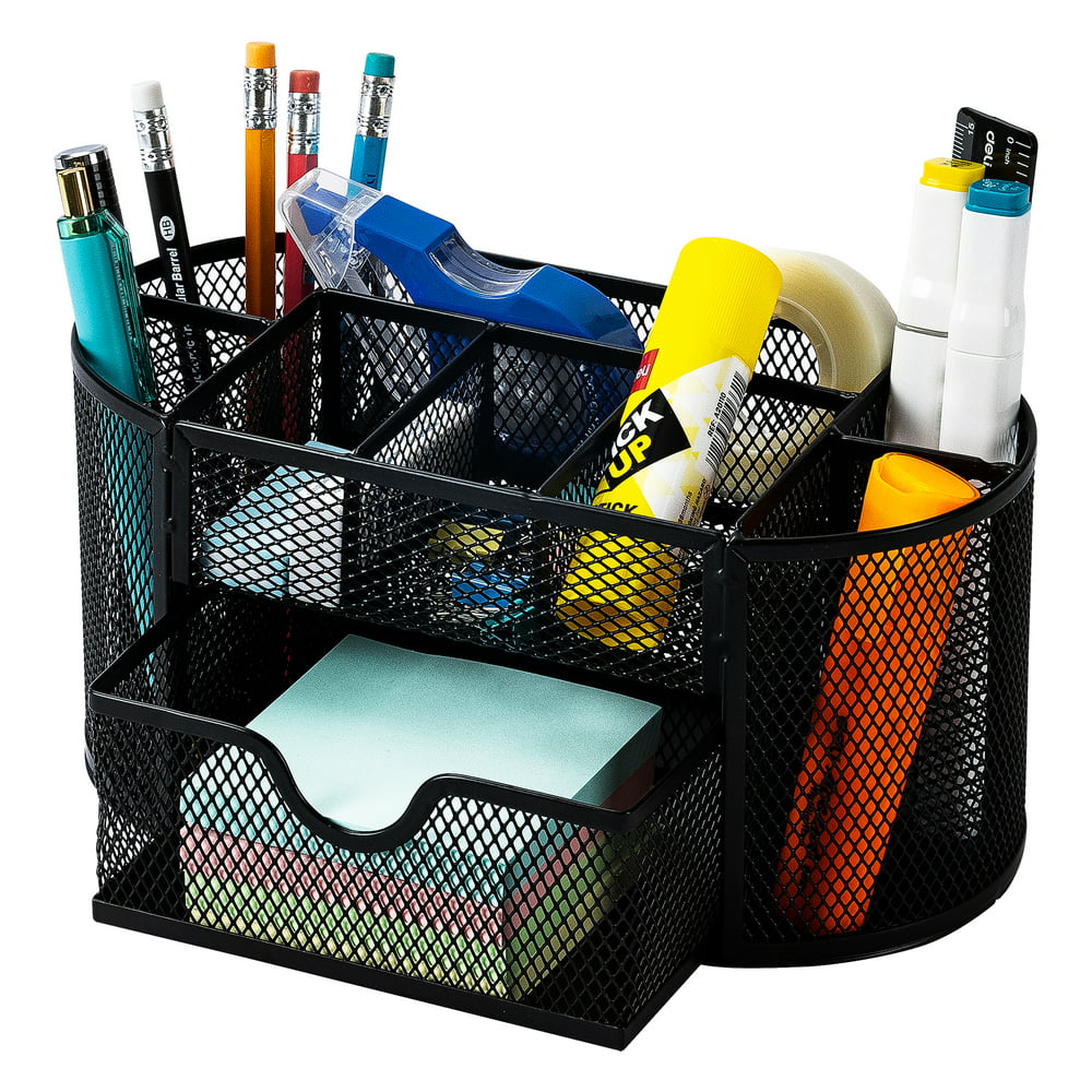 Mesh Desk Organizer With Drawer 8 Compartments Black
