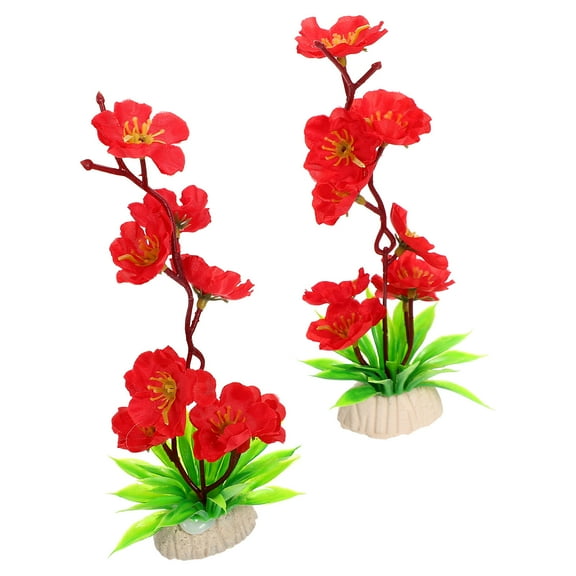 Red 2 Pcs Plastic Kitchen Decoration Aestechtic Room Decorative Flowers Decorations Accessories