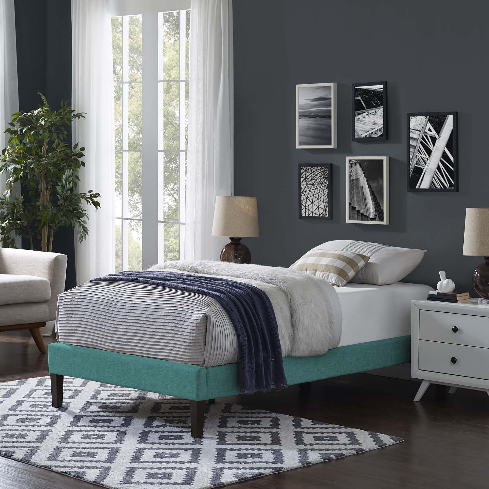 Buy Mod Uptown MidCentury Upholstered Platform Bed, Twin, Aqua Blue