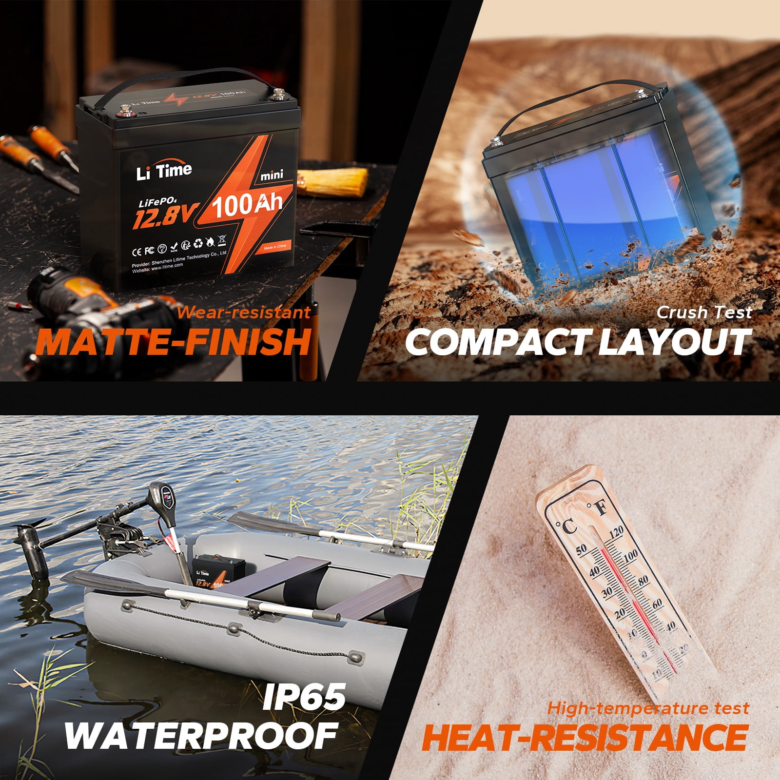 LiTime 12V 100Ah MINI LiFePO4 Lithium Battery 1280Wh Small Size LiFePO4 Battery RV Camper Solar