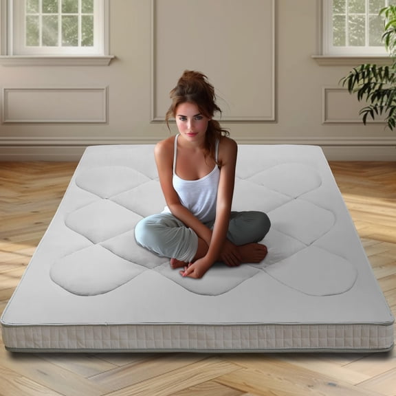 Japanese Floor Mattress Futon Mattress, Foldable Tatami Mat Sleeping Pad, Portable Roll Up Floor Lounger Bed For Dorm Camping Guest Room Living Room, Solid Style, Single Piece