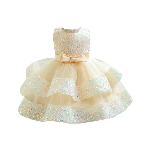 ZPYESWOW Green Long Sleeve Dress Long Cocktail Dress Elegant White Dress Christmas Dress 5t Girl Birthday Gifts for 8 Year Old Girl 2t Girl Clothes 8, Beige 12-18 Months